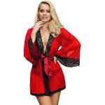 Robes de chambre longues rouges en fil filet à motif papillons Taille L look sexy pour femme 