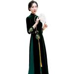 Robes de cocktail vert jade en velours Taille XXL look asiatique pour femme 