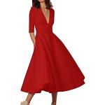Robes de cocktail de demoiselle d'honneur rouges à manches longues Taille L look fashion pour femme 