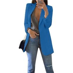OMZIN Femme Un Bouton Coton Blazer Manches Longues Solide Blazer Printemps Lâche Élégant Blazer Poches Bleu Foncé XXL