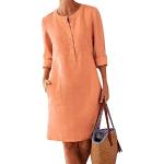 Robes d'été orange à carreaux en paille midi à manches trois-quart à col rond Taille XL look casual pour femme 