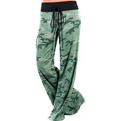 OMZIN Pantalon De Yoga à Jambe Large pour Femme avec Cordon De Serrage avec Poche Pantalon en Coton Ample pour La Maison Pantalon De Détente avec Poche Vert M