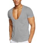 T-shirts col V gris à manches courtes à col en V Taille XL look casual pour homme 