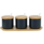Pots à épices noirs en bambou en lot de 3 