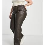 Pantalons large Only marron chocolat en cuir synthétique Taille XL plus size pour femme en promo 