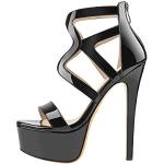 Sandales à talons noires à talons aiguilles Pointure 46 look fashion pour femme 