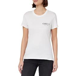 ONLY ONLHELENE FIT S/S Top Box JRS T-Shirt, Blanc/imprimé : Logo, L Femme