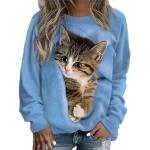 Pullovers bleus à imprimé animal à motif animaux à manches longues à col rond Taille XXL look color block pour femme 