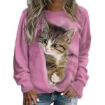 Pullovers roses à imprimé animal à motif animaux à manches longues à col rond Taille XL look color block pour femme 