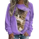 Pullovers violets à imprimé animal à motif animaux à manches longues à col rond Taille 3 XL look color block pour femme 