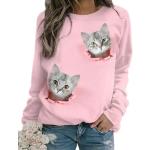 Pullovers roses à imprimé animal à motif animaux à manches longues à col rond Taille S look color block pour femme 