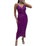 Robes de cocktail violettes à sequins longues à manches longues Taille XS look fashion pour femme 