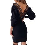 Robes de soirée longues noires patchwork minis à manches longues Taille L look casual pour femme 