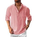 Chemises rose foncé en lin à manches longues Taille 3 XL look casual pour homme 