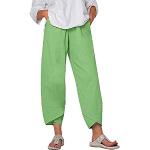 Pantalon d'été en lin pour femme - Longueur 7/8 - Pantalon de plage léger -  Doux et confortable - Pantalon de jogging solide avec cordons de serrage,  Vert : : Mode