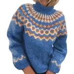 Pullovers d'automne bleus à col roulé Taille L look fashion pour femme 