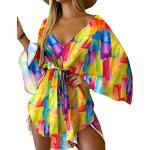 Robes de plage multicolores mi-longues à manches trois-quart à col en V Taille XL look casual pour femme 