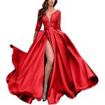 Robes de cocktail rouges en dentelle maxi à manches trois-quart Taille XXL look fashion pour femme 