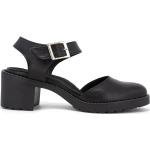 Sandales à talons noires en cuir de vache à motif vaches avec un talon entre 5 et 7cm look vintage pour femme 