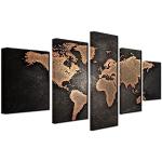 Tableaux abstraits marron en bois imprimé carte du monde 
