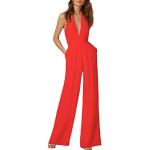 Combi pantalons rouges à col en V Taille XS look fashion pour femme 