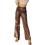Pantalons taille haute marron en cuir synthétique Taille S look fashion pour femme 
