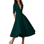 Robes de cocktail vertes midi à manches trois-quart à col en V Taille S look fashion pour femme 