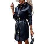 Chemises longues d'automne noires en cuir à manches longues Taille XL look casual pour femme 