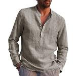 Chemises saison été grises en lin à manches longues Taille XXL look fashion pour homme 