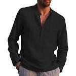 Chemises saison été noires en lin à manches longues Taille XXL look fashion pour homme 