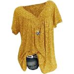 T-shirts col V jaunes à fleurs à manches courtes à col en V Taille 3 XL plus size look fashion pour femme 