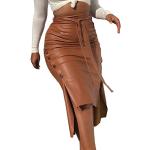 Jupes mi-longues marron en cuir synthétique mi-longues Taille XL look fashion pour femme 