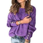 Chandails d'automne violets à manches longues à col rond Taille XL look fashion pour femme 
