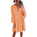 Robes de cocktail orange mi-longues à manches trois-quart à col en V Taille XL look casual pour femme 