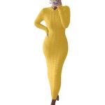 Robes de cocktail jaunes maxi à manches longues à col rond Taille XXL look casual pour femme 