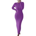 Robes de cocktail violettes maxi à manches longues à col rond Taille 3 XL look casual pour femme 