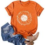 T-shirts orange à motif tournesols à manches courtes à manches courtes à col rond Taille XL look fashion pour femme 