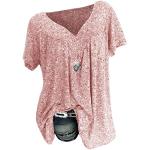 T-shirts col V roses à fleurs à manches courtes à col en V Taille 3 XL plus size look fashion pour femme 