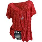 T-shirts col V rouges à fleurs à manches courtes à col en V Taille 3 XL plus size look fashion pour femme 