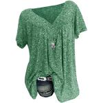 T-shirts col V verts à fleurs à manches courtes à col en V Taille 3 XL plus size look fashion pour femme 
