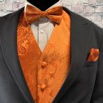 Gilets de costume de mariage orange à motif paisley en microfibre à motif papillons Taille XS pour homme 
