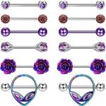 Piercings anneau violets en acier à motif papillons en lot de 6 look fashion pour femme en promo 