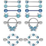 Piercings téton bleus en acier à motif papillons en lot de 6 look fashion pour femme en promo 