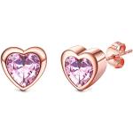Boucles d'oreilles coeur roses en argent à motif papillons look fashion pour femme 