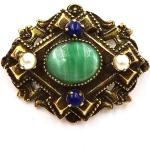 Broches en or vertes en verre à perles look vintage pour femme 