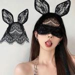 Masques d'halloween noirs en dentelle à motif lapins look fashion 