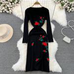 Robes fleuries d'automne noires à fleurs en polyester à motif fleurs Taille S look fashion pour femme 