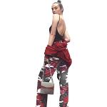 Jeans imprimés rouges camouflage en cuir synthétique troués stretch Taille XXL plus size look casual pour femme 