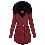 Manteaux en laine rouges en fausse fourrure à capuche à manches longues Taille XL plus size look casual pour femme 