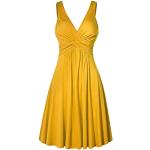 Robes de soirée longues jaunes à pois au genou à manches longues à col en V Taille XL plus size look Pin-Up pour femme 